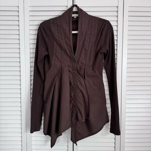 Prairie Underground Raven Draped Button Up Asymmetrical  Shirt Tunic Brown Small